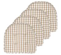 Sweet Home Collection Chair Cushion Memory Foam Pads Tufted Slip Non Skid Rubber Back U-Shaped 17" x 16" Seat Cover, 4 Count (Pack of 1), Checkered Taupe/White