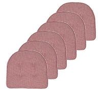 Sweet Home Collection Chair Cushion Memory Foam Pads Tufted Slip Non Skid Rubber Back U-Shaped 17" x 16" Seat Cover, 6 Pack, Houndsooth Red