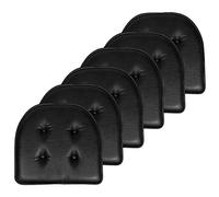 Sweet Home Collection Chair Cushion Memory Foam Pads Tufted Slip Non Skid Rubber Back U-Shaped 17" x 16" Seat Cover, 6 Pack, Faux Leather Black