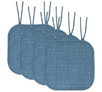 Sweet Home Collection Chair Cushion Memory Foam Pads with Ties Honeycomb Pattern Slip Non Skid Rubber Back Rounded Square 16" x 16" Seat Cover, 4 Pack, Aria Blue