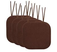 Sweet Home Collection Chair Cushion Memory Foam Pads with Ties Honeycomb Pattern Slip Non Skid Rubber Back Rounded Square 16" x 16" Seat Cover, 4 Pack, Chocolate Brown 4 Pack