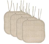 Sweet Home Collection Chair Cushion Memory Foam Pads with Ties Honeycomb Pattern Slip Non Skid Rubber Back Rounded Square 16" x 16" Seat Cover, 4 Pack, Aria Beige