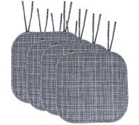 Sweet Home Collection Chair Cushion Memory Foam Pads with Ties Honeycomb Pattern Slip Non Skid Rubber Back Rounded Square 16" x 16" Seat Cover, 4 Pack, Aria Blue/Black