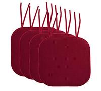 Sweet Home Collection Chair Cushion Memory Foam Pads with Ties Honeycomb Pattern Slip Non Skid Rubber Back Rounded Square 16" x 16" Seat Cover, 4 Pack, Wine Burgundy 4 Pack