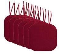 Sweet Home Collection Chair Cushion Memory Foam Pads with Ties Honeycomb Pattern Slip Non Skid Rubber Back Rounded Square 16" x 16" Seat Cover, 6 Pack, Wine Burgundy 6 Pack