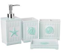 Sweet Home Collection Contemporary Decorative Beautiful Designs Bath Shower Tub Décor, Resin, Beach Shells, 4 Piece Set
