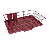 Sweet Home Collection Dish Rack Drainer 3 Piece Set with Drying Board and Utensil Holder, Metal, Plasic, Burgundy