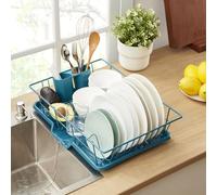 Sweet Home Collection Drying and Storage-Includes Cutlery Holder and Drainboard-Maximize Countertop Space, Metal Plastic, Blue/Green Teal
