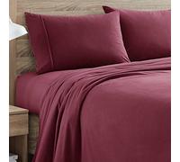 Sweet Home Collection Flannel Sheets Warm and Cozy Deep Pocket Breathable All Season Bedding Set with Fitted, Flat and Pillowcases, Queen, Burgundy Red