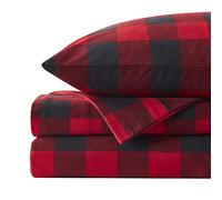 Sweet Home Collection Flannel Sheets Warm and Cozy Deep Pocket Breathable All Season Bedding Set with Fitted, Flat and Pillowcases, Full, Buffalo Check Plaid Burgundy