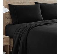 Sweet Home Collection Flannel Sheets Warm and Cozy Deep Pocket Breathable All Season Bedding Set with Fitted, Flat and Pillowcases, Queen, Black