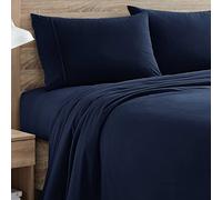 Sweet Home Collection Flannel Sheets Warm and Cozy Deep Pocket Breathable All Season Bedding Set with Fitted, Flat and Pillowcases, Queen, Navy