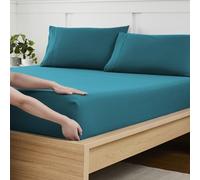 Sweet Home Collection Full Size Fitted Sheet Only with Full Elastic & Built in Corner Sheet Straps to Prevent Shifting - Soft & Breathable Brushed Microfiber Bottom Sheet, Teal
