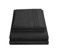 Sweet Home Collection Luxury Bedding Set with Flat, Fitted Sheet, 2 Pillow Cases, Microfiber, Black, California King