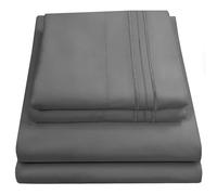 Sweet Home Collection Luxury Bedding Set with Flat, Fitted Sheet, 2 Pillow Cases, Microfiber, Gray, Queen