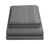 Sweet Home Collection Luxury Bedding Set with Flat, Fitted Sheet, 2 Pillow Cases, Microfiber, Gray, Twin