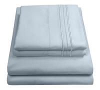 Sweet Home Collection Luxury Bedding Set with Flat, Fitted Sheet, 2 Pillow Cases, Microfiber, Misty Blue, Queen