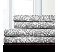 Sweet Home Collection Luxury Bedding Set with Flat, Fitted Sheet, 2 Pillow Cases, Microfiber, Paisley Gray, Queen
