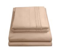 Sweet Home Collection Luxury Bedding Set with Flat, Fitted Sheet, 2 Pillow Cases, Microfiber, Taupe, Queen