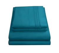Sweet Home Collection Luxury Bedding Set with Flat, Fitted Sheet, 2 Pillow Cases, Microfiber, Teal, Queen