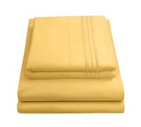 Sweet Home Collection Luxury Bedding Set with Flat, Fitted Sheet, 2 Pillow Cases, Microfiber, Yellow, Queen