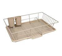 Sweet Home Collection Metal, Plasic 3 Piece Dish Drainer Rack Set with Drying Board and Utensil Holder, 17" x 12" x 5", Beige