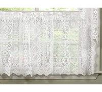 Sweet Home Collection Old World Style Floral Heavy Lace Kitchen Curtain, 36" Tier, Hopewell White