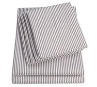 Sweet Home Collection Queen 6 Piece 1500 Supreme Collection Fine Brushed Microfiber Deep Pocket Queen Sheet Set Bedding - 2 Extra Pillow Cases, Classic Stripe Gray