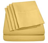 Sweet Home Collection Queen 6 Piece 1500 Supreme Collection Fine Brushed Microfiber Deep Pocket Queen Sheet Set Bedding - 2 Extra Pillow Cases, Great Value, Yellow