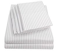 Sweet Home Collection Queen Sheets Pinstripe White - 6 Piece 1500 Supreme Collection Fine Brushed Microfiber Deep Pocket Queen Sheet Set Bedding - 2 Extra Pillow Cases, Great Value