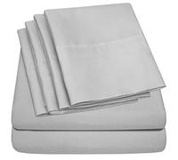 Sweet Home Collection Queen Sheets Silver - 6 Piece 1500 Supreme Collection Fine Brushed Microfiber Deep Pocket Sheet Set - 2 Extra Pillow Cases, Great Value