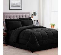 Sweet Home Collection Sheets, 2 Pillowcases & 2 Shams Down Alternative All Season Warmth, Fine Double Brushed Microfiber/100% Fiber Fill, Dobby Black, Queen