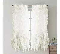 Sweet Home Collection - SHRPNL-63-IVR-2PK Sheer Voile Vertical Ruffled Window Curtain Panel, 63" x 50", Ivory, 2 Piece