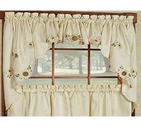Sweet Home Collection Sunflower Cream Embroidered Kitchen Curtains Swag Pair