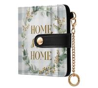 Sweet Home Gray Plaid Pattern Small Women Wallet RFID Blocking PU Leather Bifold Compact Card Holder with Zipper Coin Pocket Purse for Ladies Girls Women