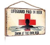 Sweet Home Mat Lifeguard Paid in Beer. Swim at Your Own Risk. Bar Decor for Home Pool Decor(15X28CM)