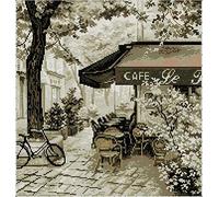 SWEET HOME Old Cafes Cross Stitch Kit, 14ct, Egyptian Cotton Thread, 40x40 cm, Adults, Unisex, Not Foldable