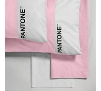 SWEET HOME Pantone™ Double Bed Sheet 240 x 280 cm, Pillowcases 50 x 80 cm, Fitted Sheet 180 x 200 cm, 100% Cotton Percale 200 Thread Count 50 cm, Pink/White