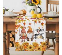 Sweet Home Thanksgiving Gnome Table Runner 72 Inches Long,Table Runners Kitchen Dining Tables Decoration for Home Party Decor, Maple Leaf Sunflower Tables Runner Wedding Dresser Scarf