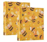 Sweet Honey Pattern Cute Bees Happy Binder 1 And A Half Inch 3 Rings Notebook Binder Binder With Pockets 1/2 Pack Binder Office Supplies Hard Cover
