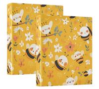 Sweet Honey Pattern Cute Bees Happy Binder 3 Binder With Inner Pockets 1/2 Packing Aesthetic Binder Hard Cover