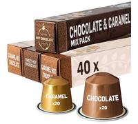 Sweet Hot Chocolate & Caramel Variety Pack | 40 Alu Capsules (2 x 20) | Nespresso Compatible - Delicious for a Family Treat, Enjoy as Hot Cocoa or Add a Sweet Twist to Coffee