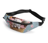 Sweet Ice Cream Fanny Packs with Zipper, Personalized Waist Bags with Multiple Pockets, Adjustable Sling Bag for Travel, Waterproof Belt Bag, Crossbody Bags for Unisex