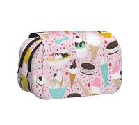 Sweet Ice Cream Flip-Top Double-Layer Pencil Case,Large Capacity (Holds 50 Pens/Pencis),Full-Print Durable Polyester School Office Supplies