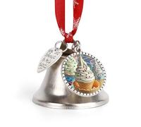 Sweet Ice Cream Ornaments Silver Christmas Bell Ornaments with Wings & Heart Christmas Metal Jingle Bell Pendant with Red Ribbon for Home,Outdoor and Garden Decoration