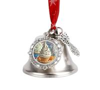 Sweet Ice Cream Ornaments Silver Christmas Bell Ornaments with Wings & Heart Christmas Metal Jingle Bell Pendant with Red Ribbon for Home,Outdoor and Garden Decoration