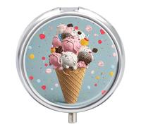 Sweet Ice Cream Pill Box, 3 Compartments, Small Pill, Travel Box for Wallet and Pocket, Portable Daily Pill Organizer for Holding Supplements Vitamins