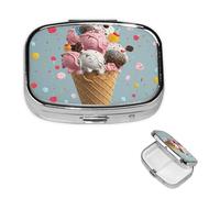 Sweet Ice Cream Pill Case with Mirror Retro 2 Compartment Pill Box Small Pill Organizer for Purse or Pocket Decorative Metal Medicine Vitamin Organizer Unique Gifts