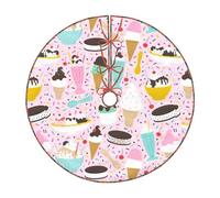 Sweet Ice Cream Print Christmas Tree Skirt Xmas Mat New Year Holiday Party Farmhouse Garden Home Decor