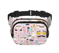 Sweet Ice Cream Print Trendy pack crossbod Square Double Layer Waist Bag Travel and Workout Accessory, Black, One Size, Black, One Size